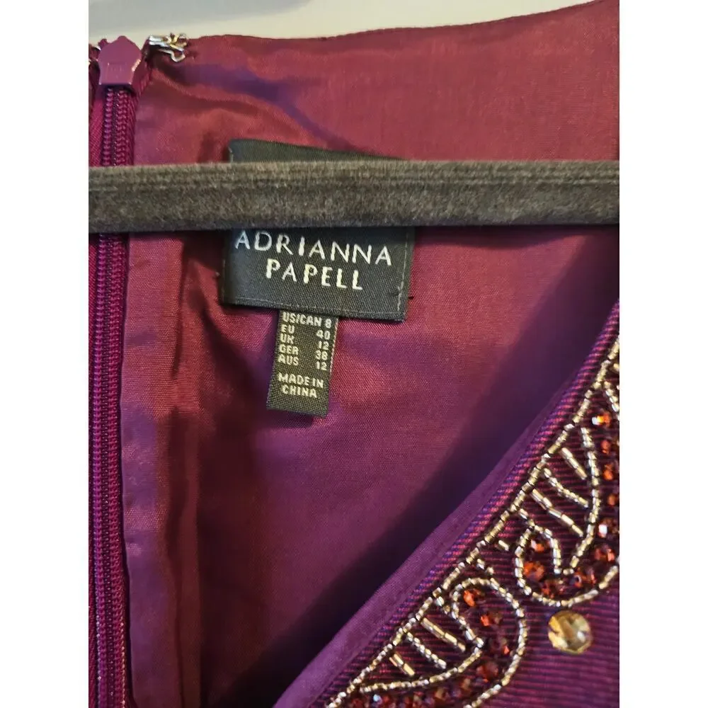 Adrianna Papell purple embellished cocktail holiday midi dress sz 8 - Picture 6 of 7
